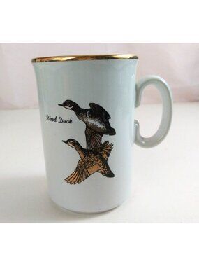 Vintage TAMS Beautiful Gold Tone & White Wood Duck Coffee Cup England